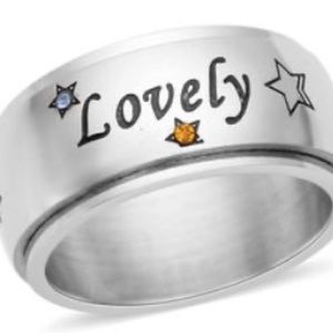 Fidget Spinner Ring Blue & Yellow Austrian Crystal Engraved Lovely Stainless